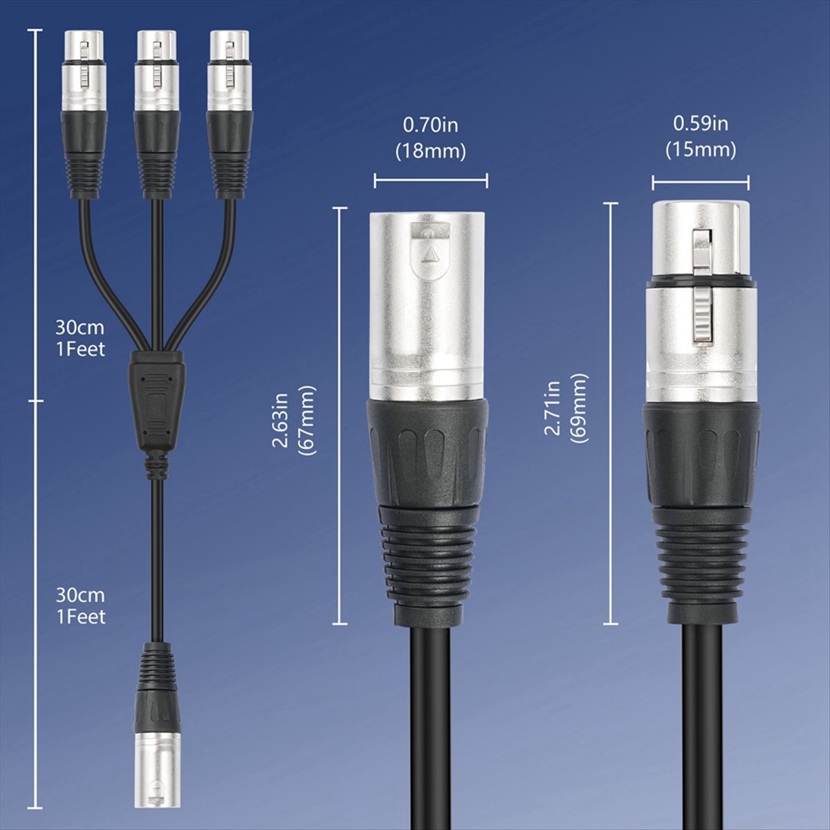 Audio Splitter Y - (PQWN) Kabel rozdzielający XLR 3-pinowy męski
